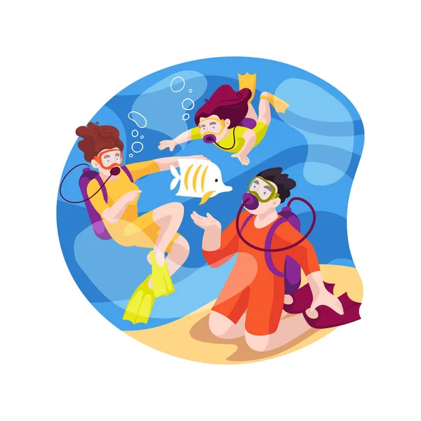 Diving Isolated Cartoon Vector Illustration Scuba Diving Class Family Wearing — Stock Vector