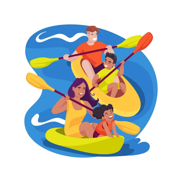 Caribbean Kayaking Isolated Cartoon Vector Illustration Kayaking Sea Tour Family — ストックベクタ