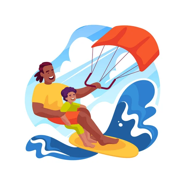 Kitesurfing Ilustração Vetorial Desenhos Animados Isolado Pai Filho Kiteboard Família — Vetor de Stock