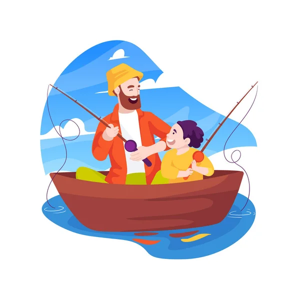 Boot Visserij Geïsoleerde Cartoon Vector Illustratie Familie Vissen Avontuur Ouder — Stockvector