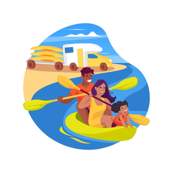 Canoa Camping Entrega Ilustración Vectorial Dibujos Animados Aislados Familia Sentada — Vector de stock