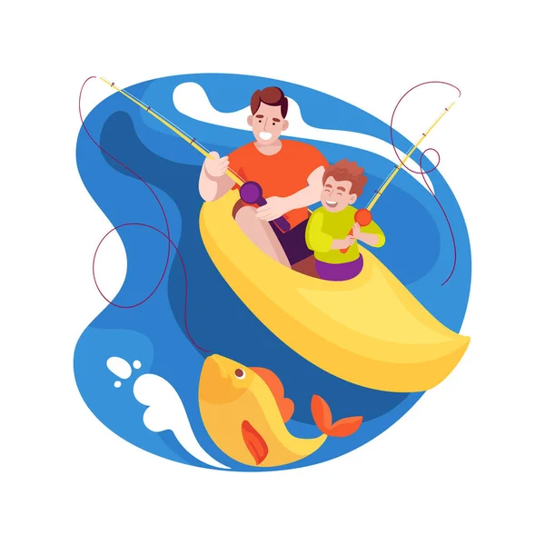 Canoe Fishing Isolated Cartoon Vector Illustration Father Son Sitting Big — Stock Vector