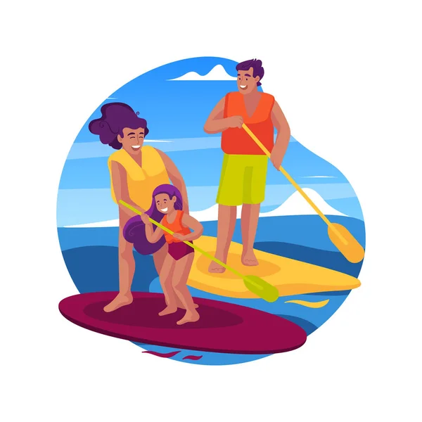 Paddleboard Isolated Cartoon Vector Illustration Family Paddleboarding Lake Summer Vacation — Stock Vector