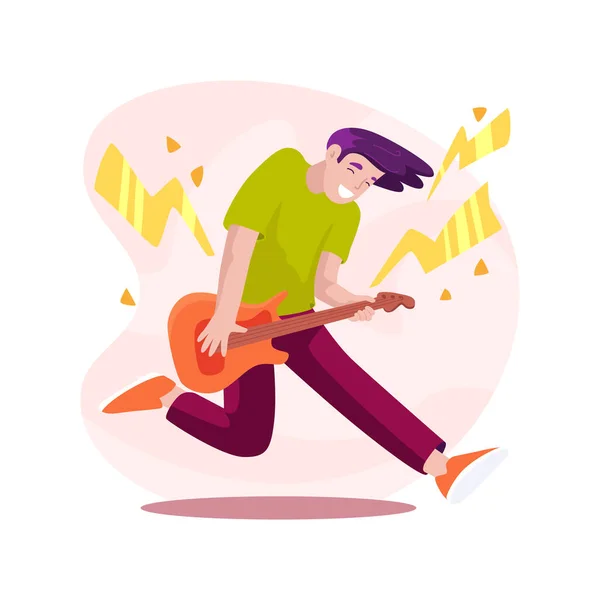 Tocando Guitarra Elétrica Isolado Desenho Animado Ilustração Vetorial Menino Adolescente — Vetor de Stock