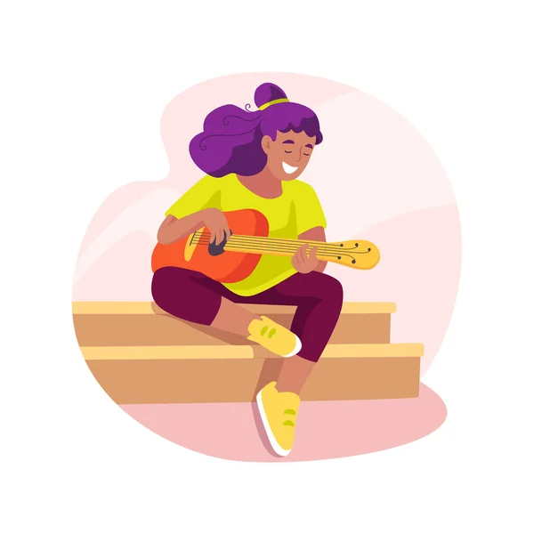 Imparare Riprodurre Musica Isolato Cartone Animato Vettoriale Illustrazione Attraente Ragazza — Vettoriale Stock