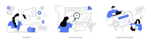 Unternehmenskommunikation Abstraktes Konzept Vektor Illustrationsset Bezahlte Medien Digitales Auditing Namensgebung — Stockvektor
