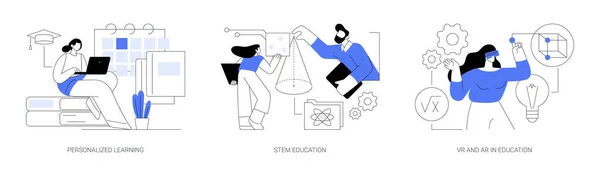 現代の学習抽象概念ベクトル図セット パーソナライズされた学習 Stem教育 教育におけるVrとAr テクノロジークラス スマート子供 デジタルデバイス抽象メタファー — ストックベクタ