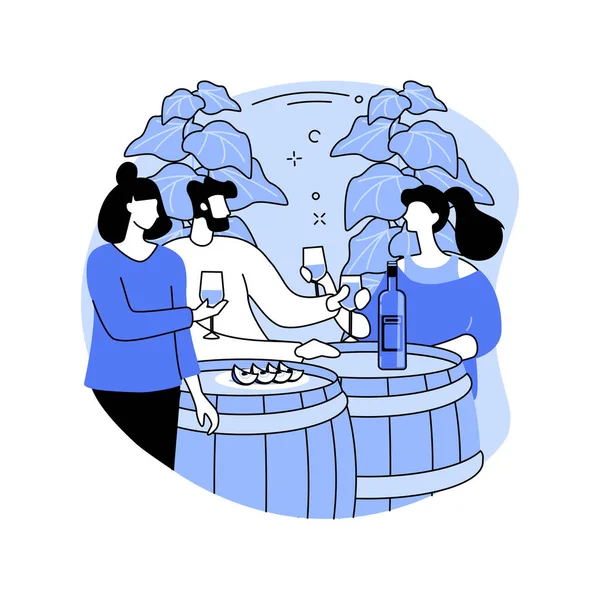 葡萄酒品尝孤立的卡通矢量插图 朋友们一起喝美食饮料 一起旅行 品酒观光旅游 户外运动卡通片 — 图库矢量图片