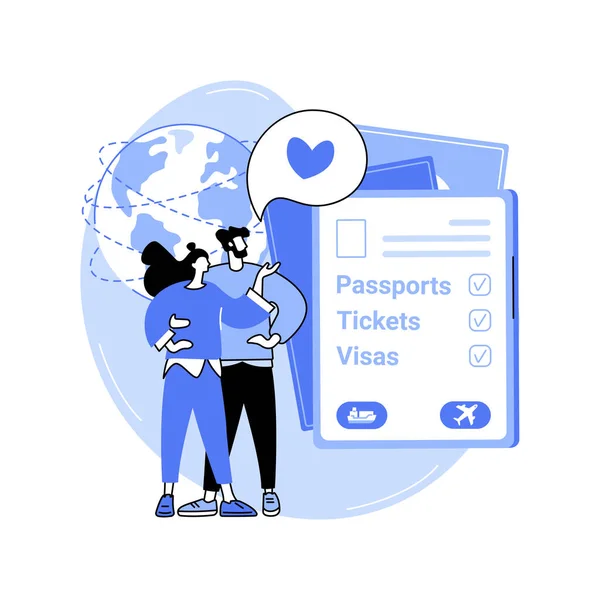 Dokumenty Podróży Pojedyncze Ilustracje Wektora Kreskówki Szczęśliwa Para Posiadająca Paszport — Wektor stockowy