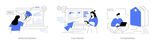 Analytics Software Abstraktes Konzept Vektor Illustrationsset Marketing Forschung Klickverfolgung Tag — Stockvektor