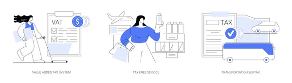 Besteuerung Kontrolle Abstraktes Konzept Vektor Illustration Set Mehrwertsteuersystem Steuerfreie Dienstleistung — Stockvektor