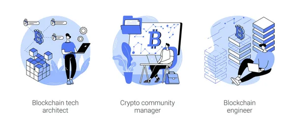 Blockchain Jobs Isolated Cartoon Vector Illustrations Set Tech Architect Works — Stock Vector