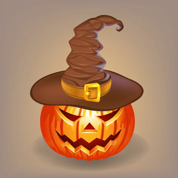 Sly calabaza en un sombrero de bruja para Halloween — Vector de stock