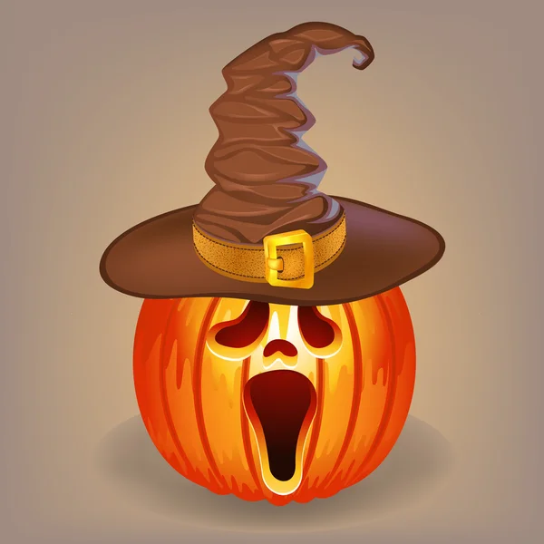 Zucca furba in un cappello da strega per Halloween Illustrazione Stock