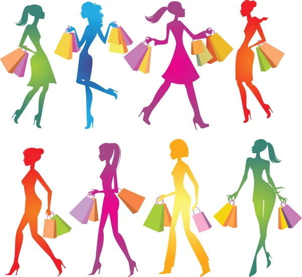 Shopping filles silhouettes — Image vectorielle