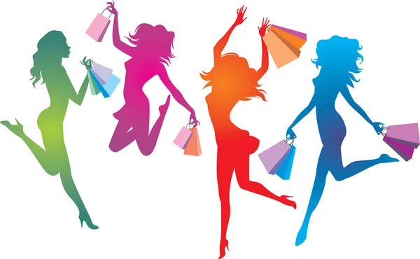 Shopping Mädchen Silhouetten — Stockvektor