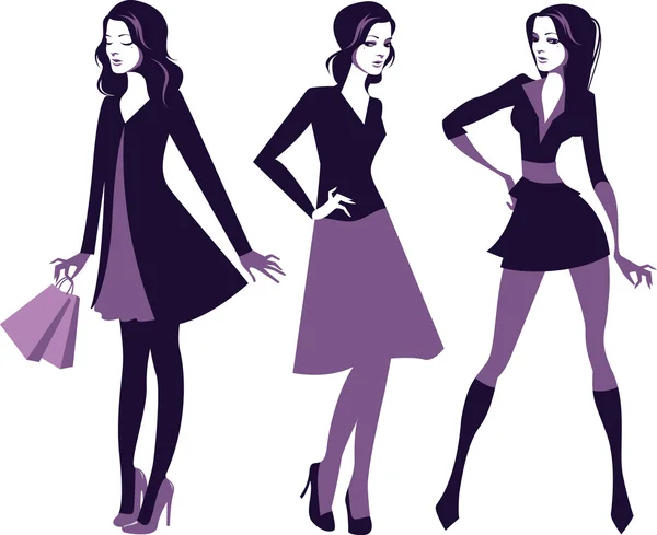 Fashion girls silhouettes — ストックベクタ