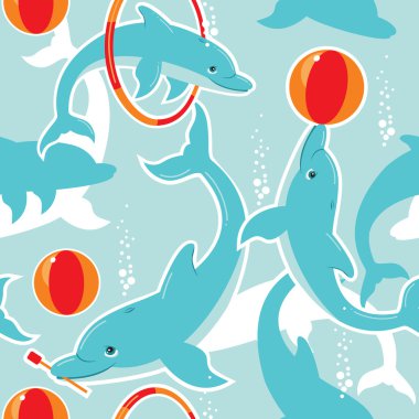 Playful dolphins seamless pattern clipart