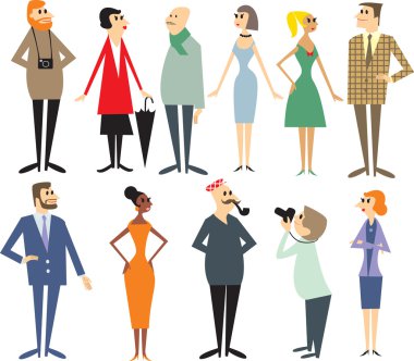 retro tarzı çeşitli insanlar karikatürler