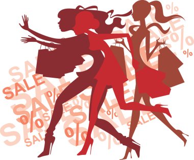 Crazy shopping girls silhouettes clipart