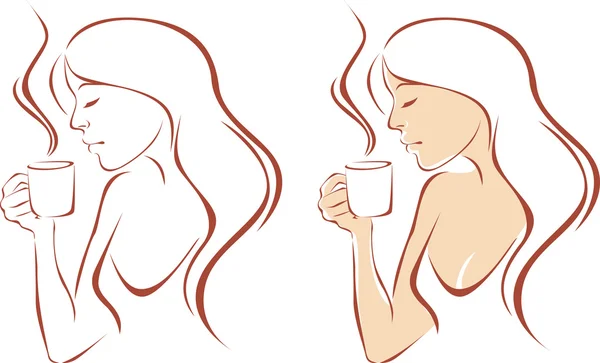 Giovane femmina bere caffè caldo — Vettoriale Stock