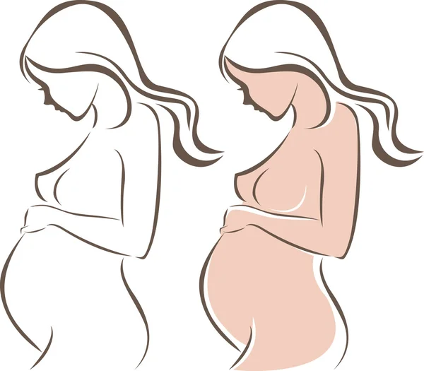 Beautiful nude pregnant woman silhouette — Stock Vector