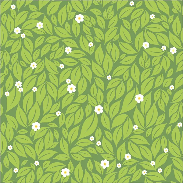 Groene bladeren en witte bloemen naadloze patroon — Stockvector