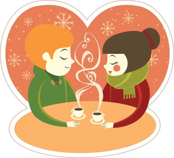 Giovane coppia godendo caffè insieme — Vettoriale Stock