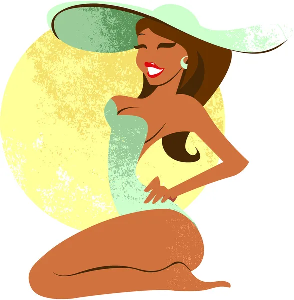 Verano chica en la playa — Vector de stock