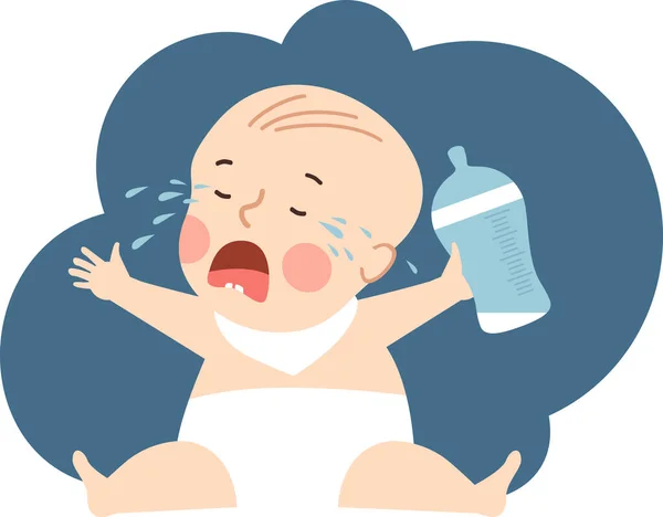 Huilende Baby Met Een Flesje Melk Bodem Schaarste Aan Babyvoeding — Stockvector