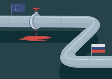 Blood of ukrainians is theprice for russian gas for Europe. Sanction for the supply of russian gas to the European unionconcept.Gas pipeline between Russia and EU. Conflict between Russia and Ukraine. Flat vector concept.