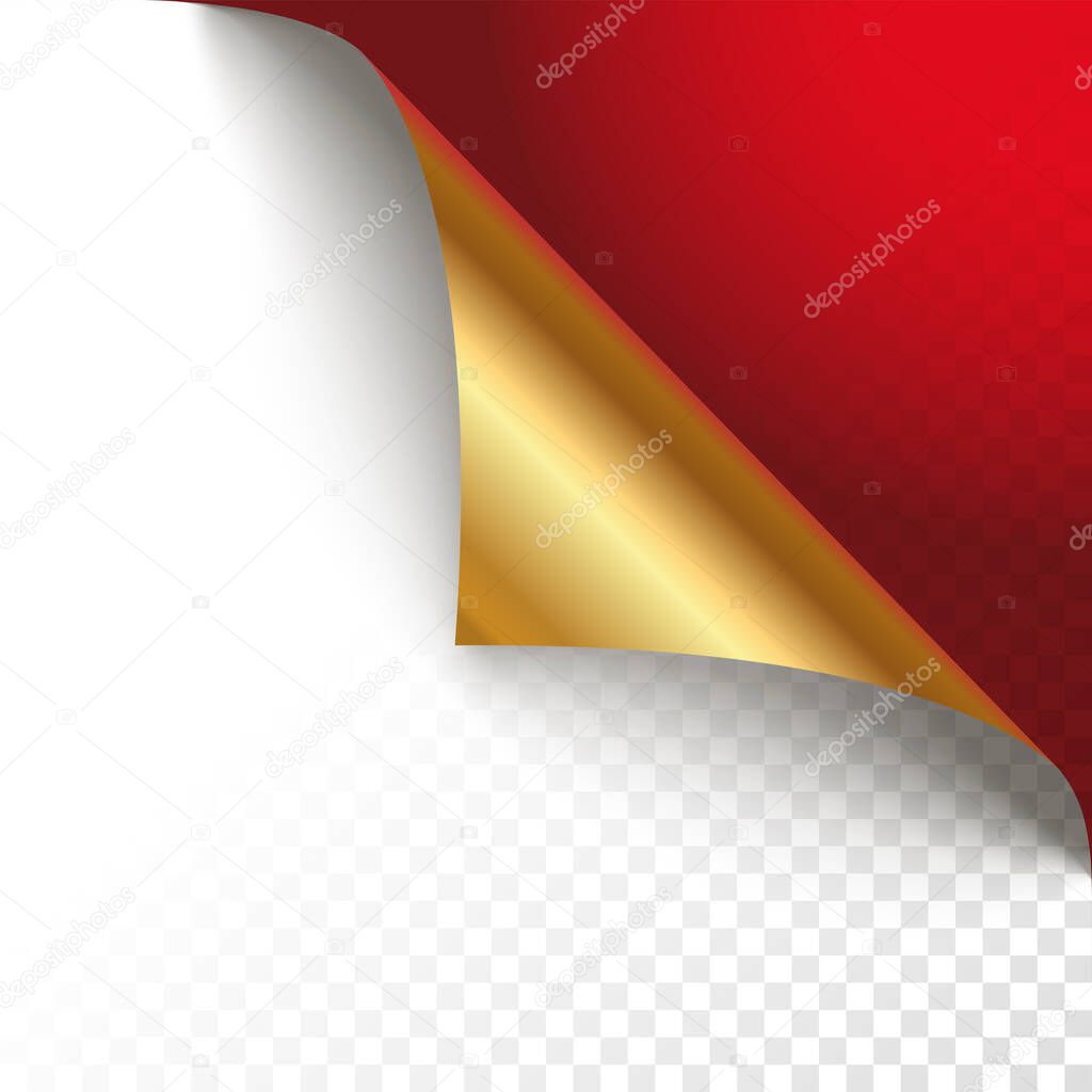 Red corner with gold page curl 