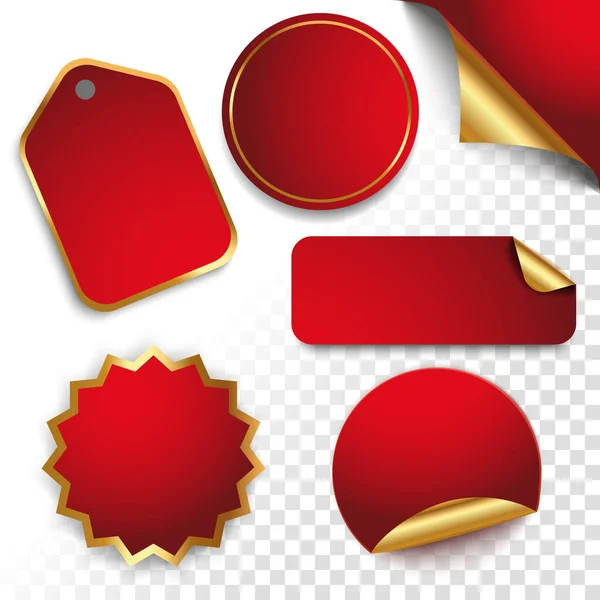 Uppsättning Röda Klistermärken Med Guldelement Vektorillustration — Stock vektor