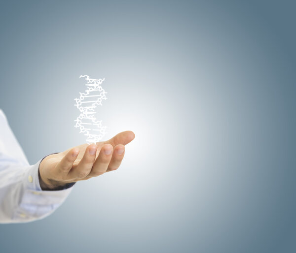 Hand holding a DNA fragment