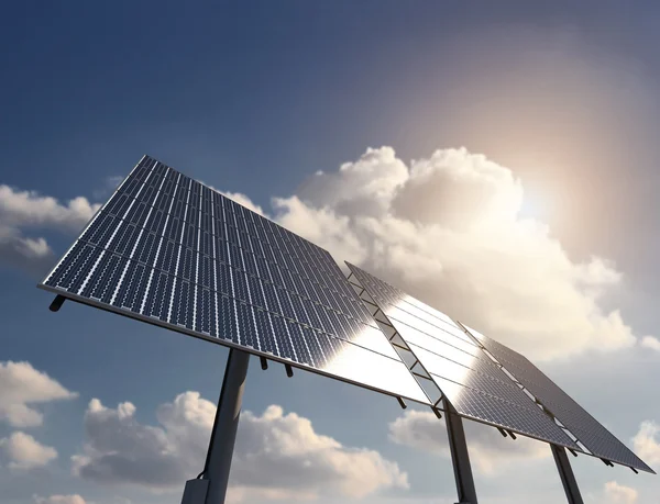 Energie uit zon met zonnepaneel — Stockfoto