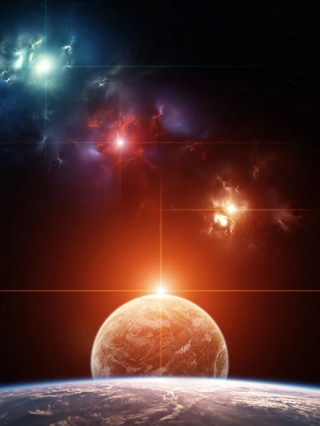 Sistema Planeta com nebulosa colorida sobre fundo — Fotografia de Stock