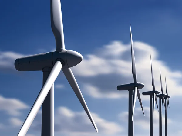 Windturbines met lucht en de wolken op achtergrond — Stockfoto