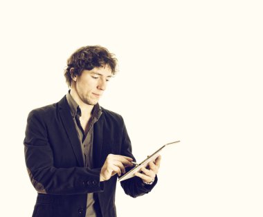 tablet ile genç işadamı