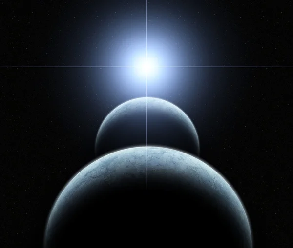 Double Planet System with Rising Star — Stock Photo, Image