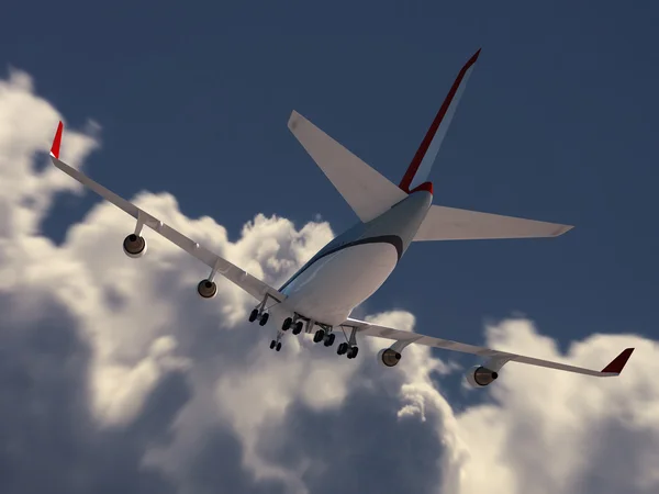 Airplane taking off with clouds on background — Stock Photo, Image