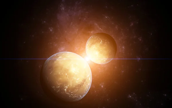 Planet with Double Moons and Rising Star — Stock Photo, Image