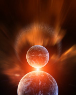 Planet earth ay ve arka plan üzerinde renkli Bulutsusu