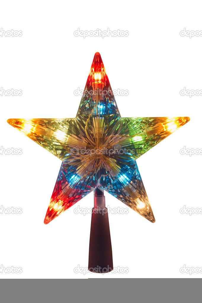 Illuminated Golden Christmas star, topper to be placed in the to