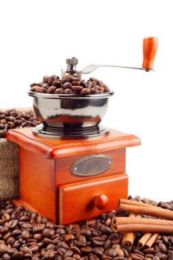 kahve çekirdekleri ve tarçın ile kahve değirmeni