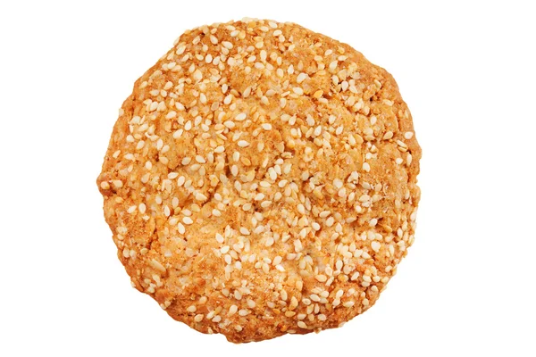 Biscoito com sementes de sésamo, isolado sobre branco — Fotografia de Stock
