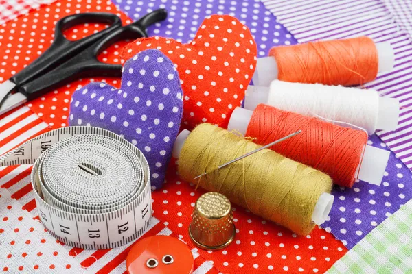 Handwerk harten, weefsel van textielstoffen en artikelen voor het naaien — Stockfoto