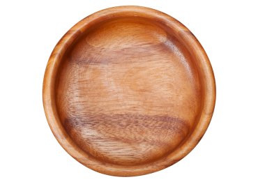 Boş Ahşap kâse, izole, üst manzara