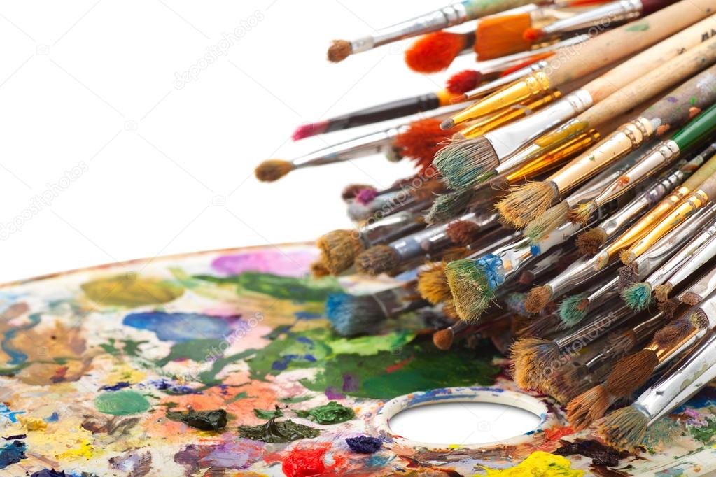 art brushes on artist palette