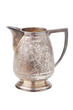 retro gümüş krema üzerine beyaz izole, vintage süt kabı,