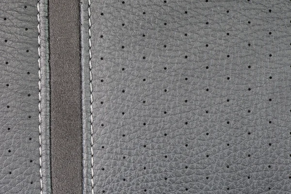 Textura de cuero gris con costura —  Fotos de Stock